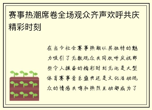 赛事热潮席卷全场观众齐声欢呼共庆精彩时刻