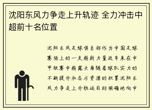 沈阳东风力争走上升轨迹 全力冲击中超前十名位置