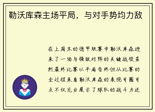 勒沃库森主场平局，与对手势均力敌