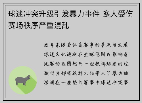 球迷冲突升级引发暴力事件 多人受伤赛场秩序严重混乱