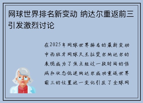 网球世界排名新变动 纳达尔重返前三引发激烈讨论